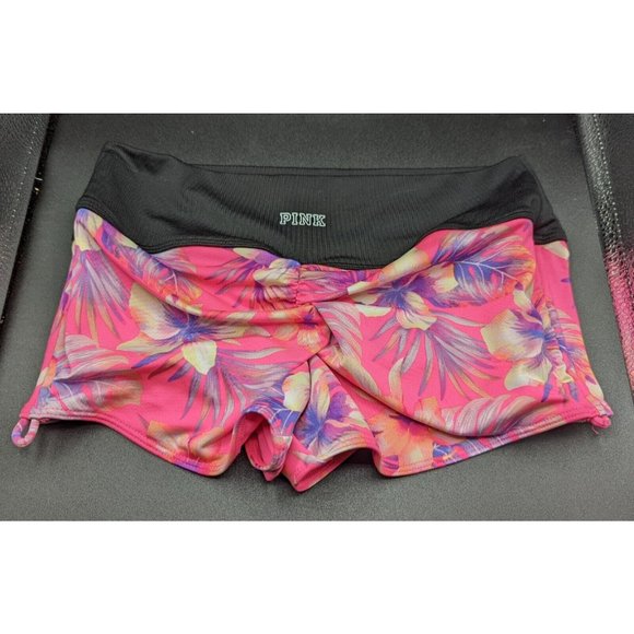 PINK SPORT Hot Pink Hawaiian Floral Gym to Swim Shortie Shorts Size S P CH - Picture 1 of 6